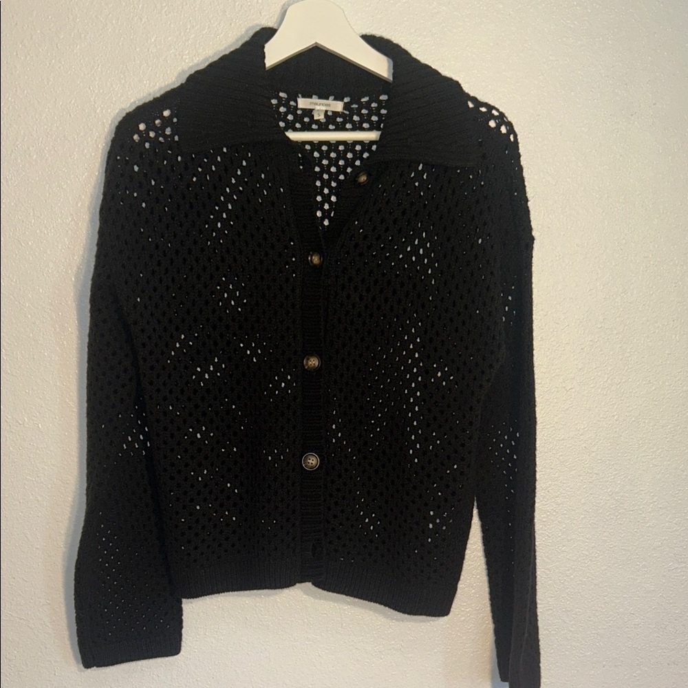 Maurices Black Mesh Knit Button-Up Cardigan